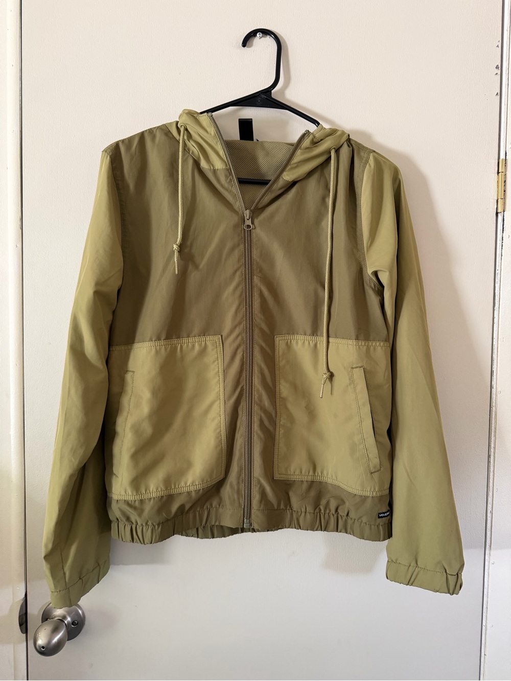 Volcom Light Olive Hooded cropped Windbreaker Jacket